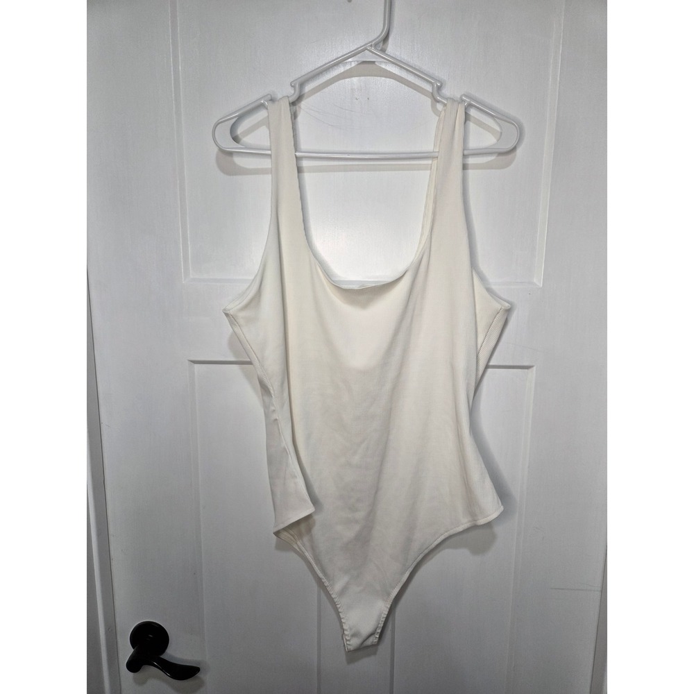 Coveteur The Drop Ribbed Scoop Neck Bodysuit Cream XXL Sleeveless‎ Thong Bottom